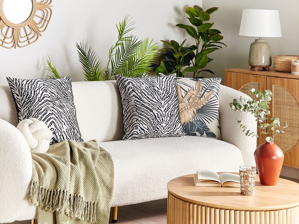 Set di 2 cuscini decorativi a strisce bianche e nere Zebra 45 x 45 cm Moderno Safari Decor