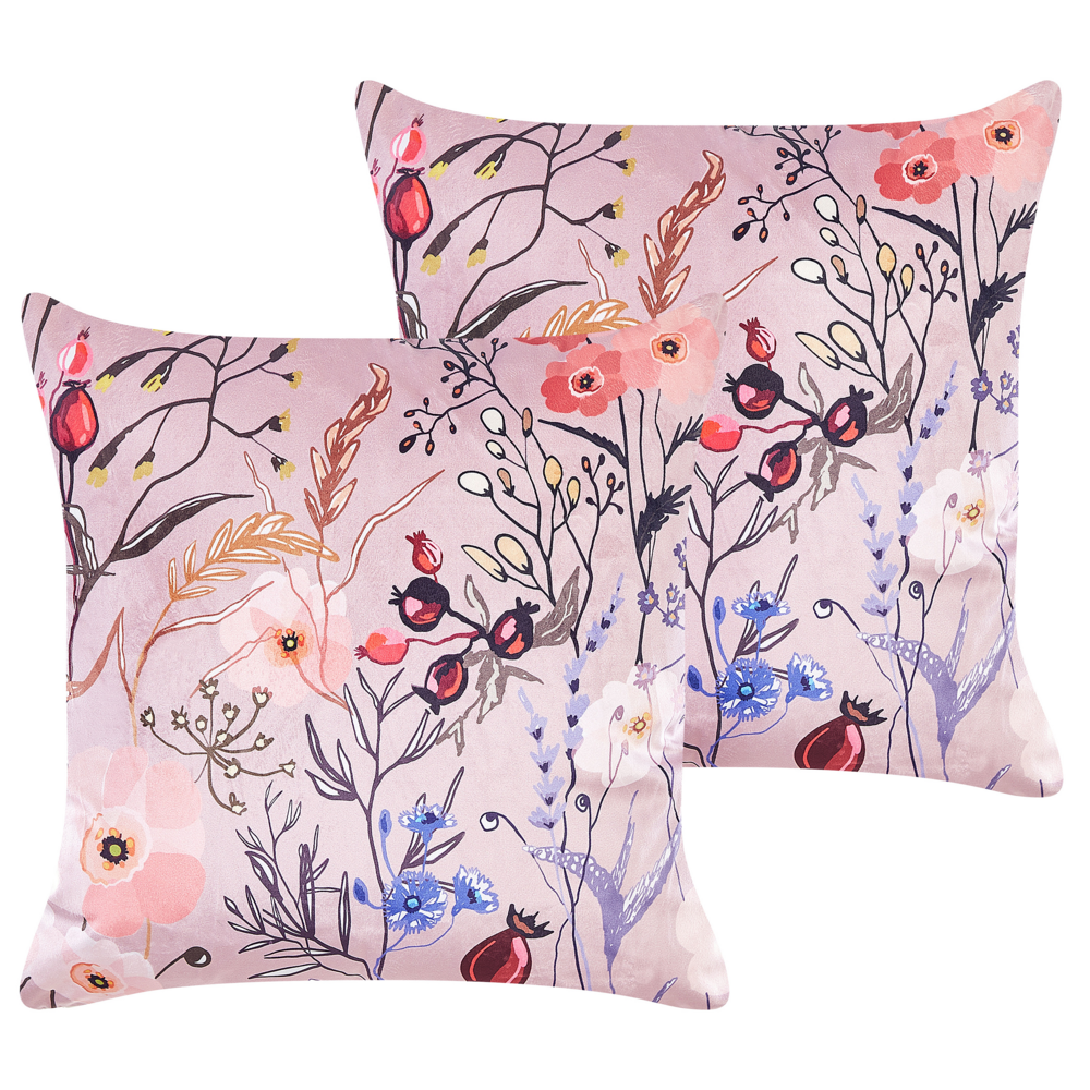 Set di 2 cuscini in velluto con motivo floreale rosa 45 x 45 cm divano soggiorno camera da letto