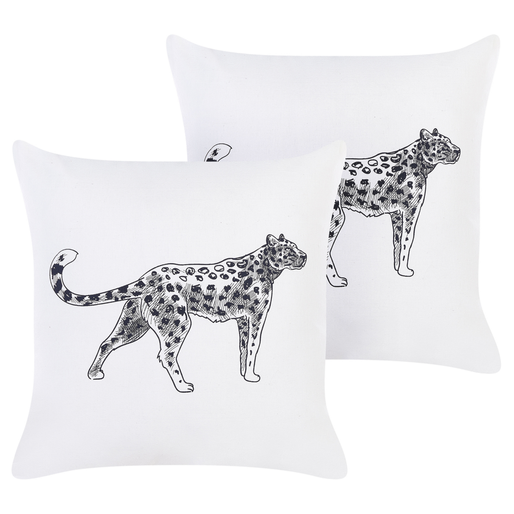 Set di 2 cuscini in velluto con stampa di animale 45 x 45 cm bianco divano soggiorno camera da letto