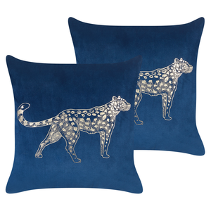 Set di 2 cuscini in velluto con stampa di animale 45 x 45 cm azzurro marino divano soggiorno camera da letto