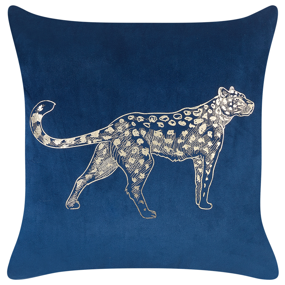 Set di 2 cuscini in velluto con stampa di animale 45 x 45 cm azzurro marino divano soggiorno camera da letto