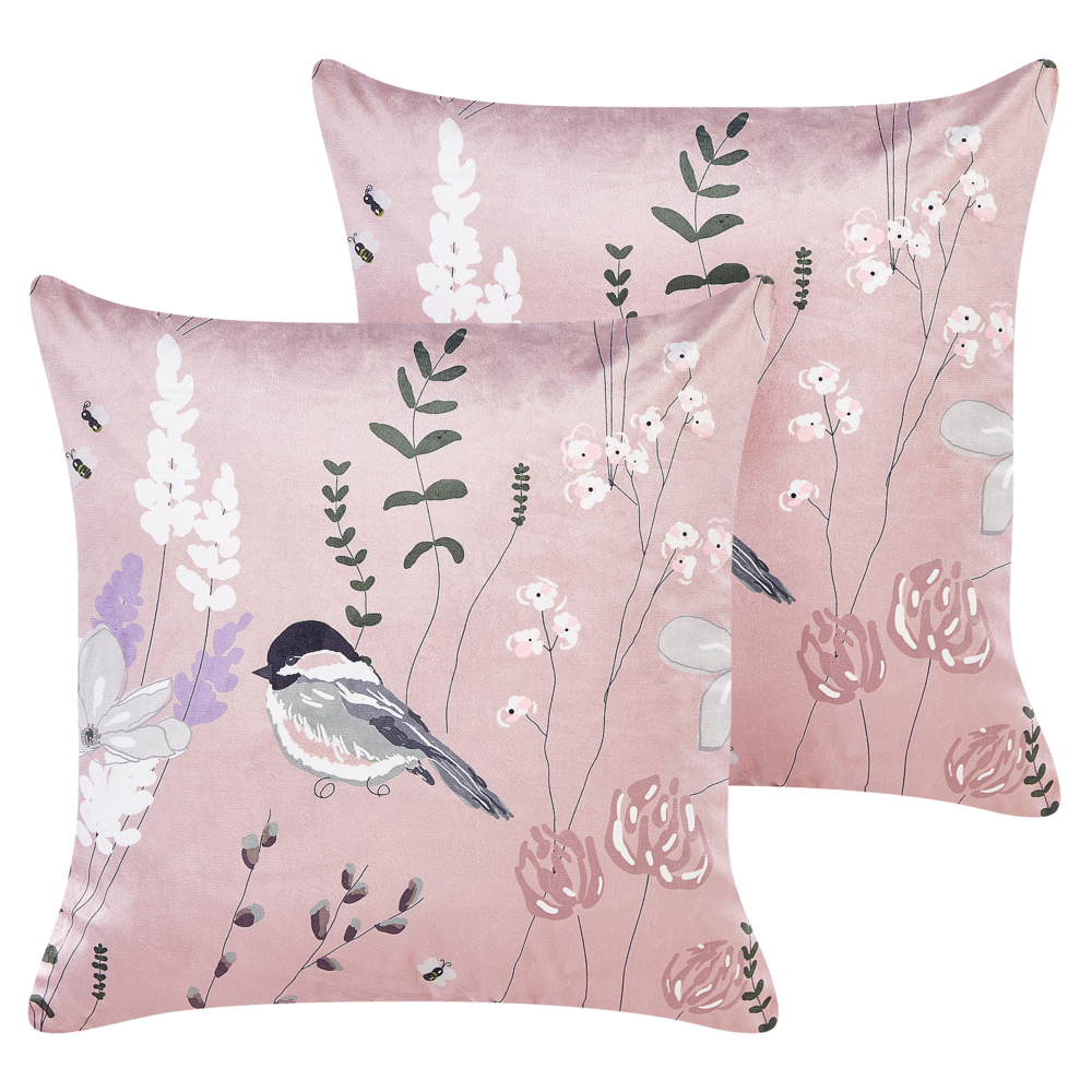 Set di 2 cuscini in velluto con motivo floreale rosa 45 x 45 cm divano soggiorno camera da letto