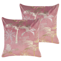 Set di 2 cuscini in velluto con motivo a palme rosa e oro 45 x 45 cm divano soggiorno camera da letto