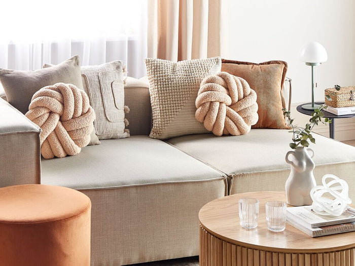 Cuscino Nodo Velluto Giallo 30 x 30 cm Legato Peluche Decorativo Moderno