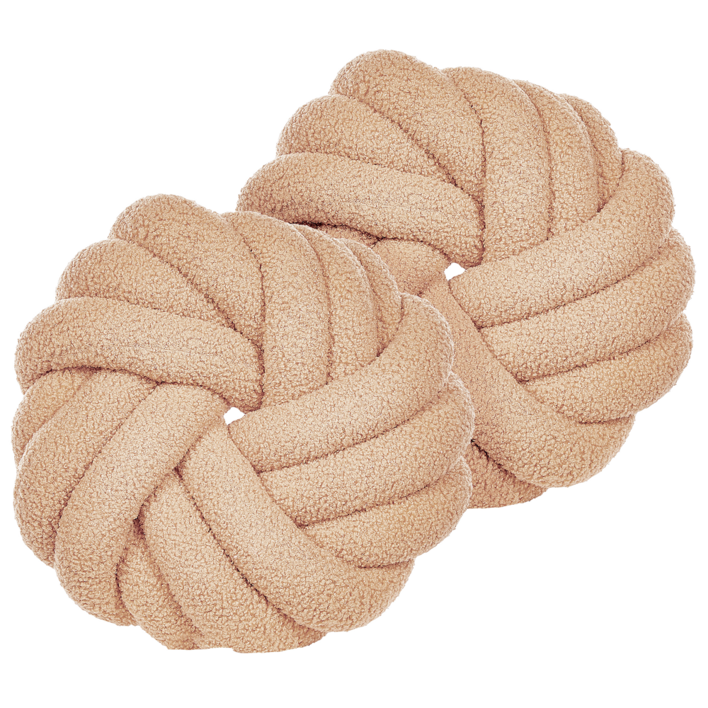 Set di 2 Cuscini Nodo Velluto Beige 31 x 31 cm Legato Peluche Decorativo Moderno