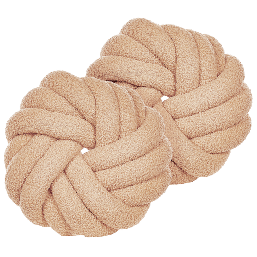 Set di 2 Cuscini Nodo Velluto Beige 31 x 31 cm Legato Peluche Decorativo Moderno