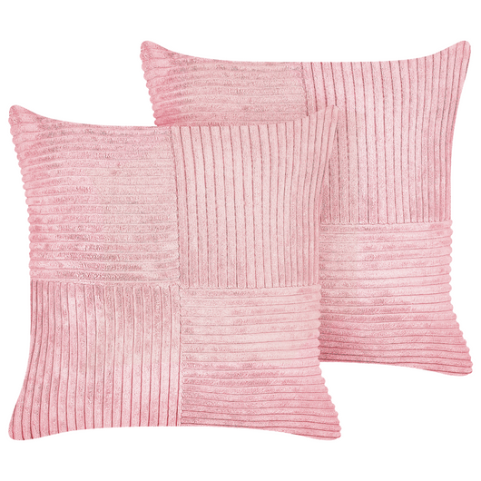 Set di 2 cuscini decorativi in velluto a coste rosa 43 x 43 cm con motivo a righe Design moderno Cuscini decorativi