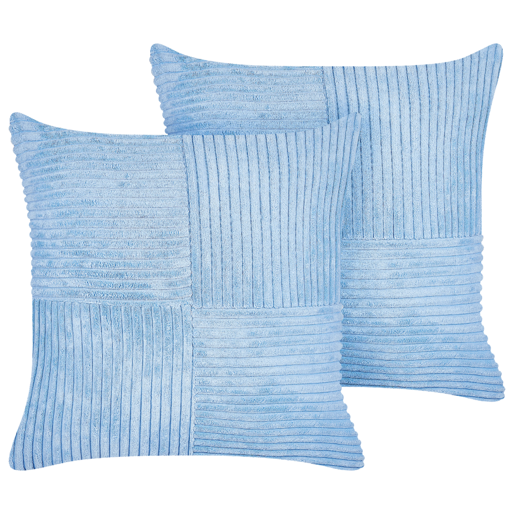 Set di 2 cuscini decorativi in velluto a coste blu 43 x 43 cm con motivo a righe Design moderno Cuscini decorativi