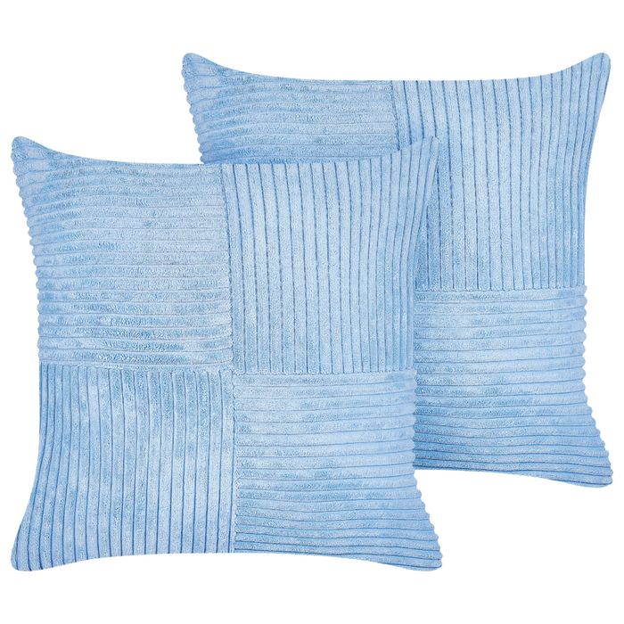 Set di 2 cuscini decorativi in velluto a coste blu 43 x 43 cm con motivo a righe Design moderno Cuscini decorativi
