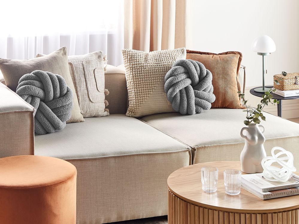 Cuscino Nodo Velluto Grigio 31 x 31 cm Legato Peluche Decorativo Moderno