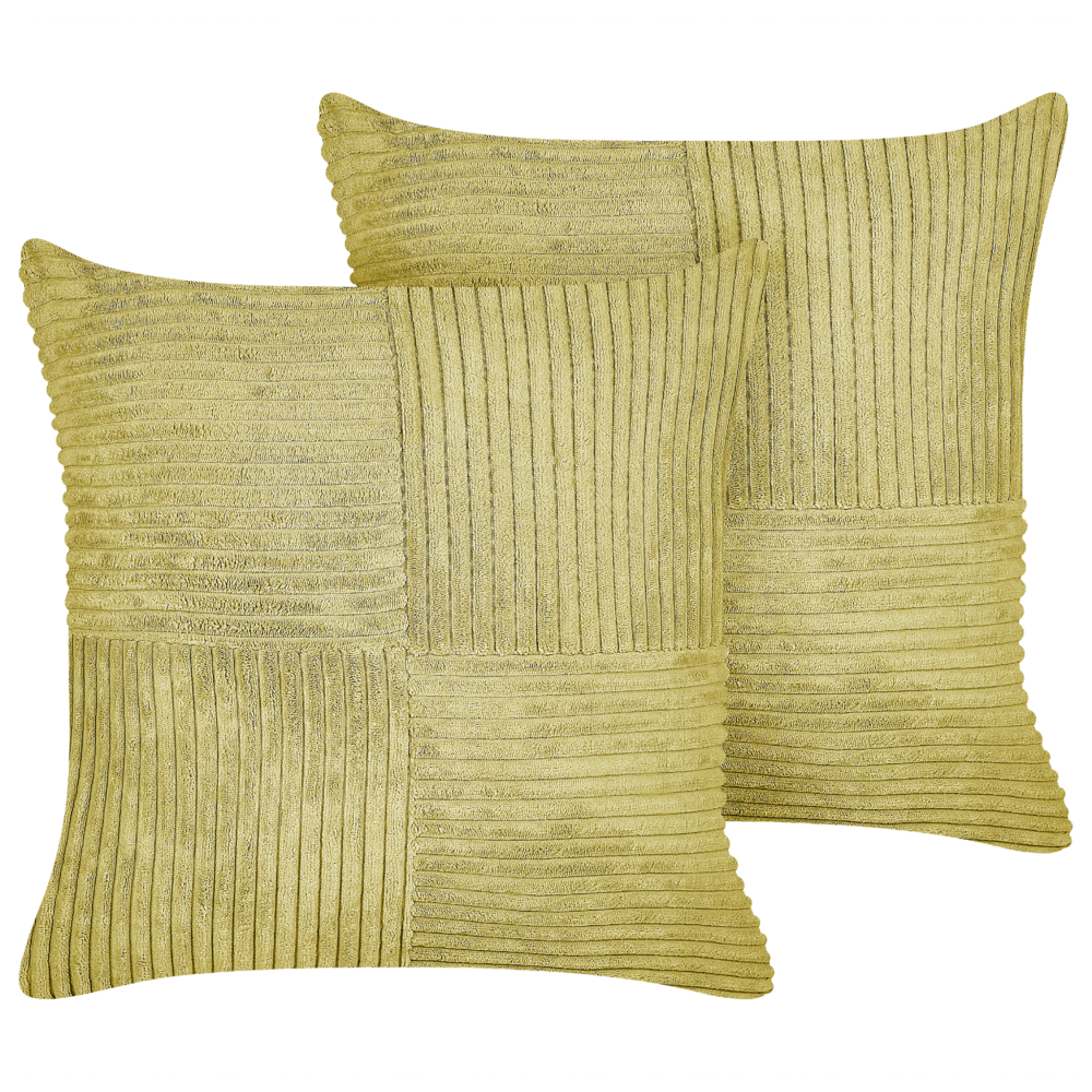 Set di 2 cuscini decorativi in velluto a coste verde oliva 43 x 43 cm con motivo a righe Design moderno Cuscini decorativi