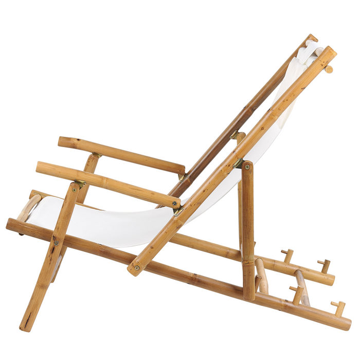 Set Bistro con Tavolino Pieghevole in Legno di Bambù Chiaro e 2 Sdrai