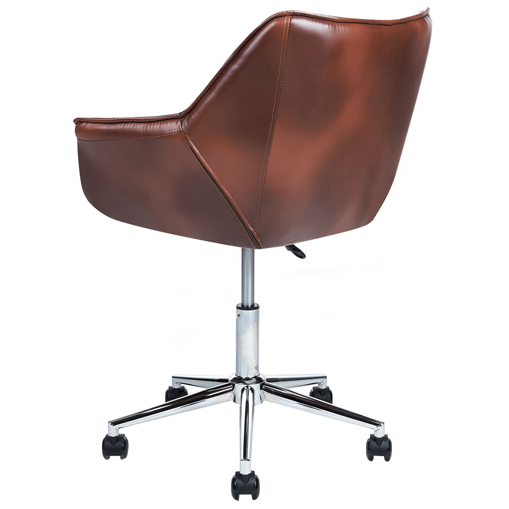Sedia da ufficio in ecopelle marrone scuro girevole altezza regolabile stile moderno home office