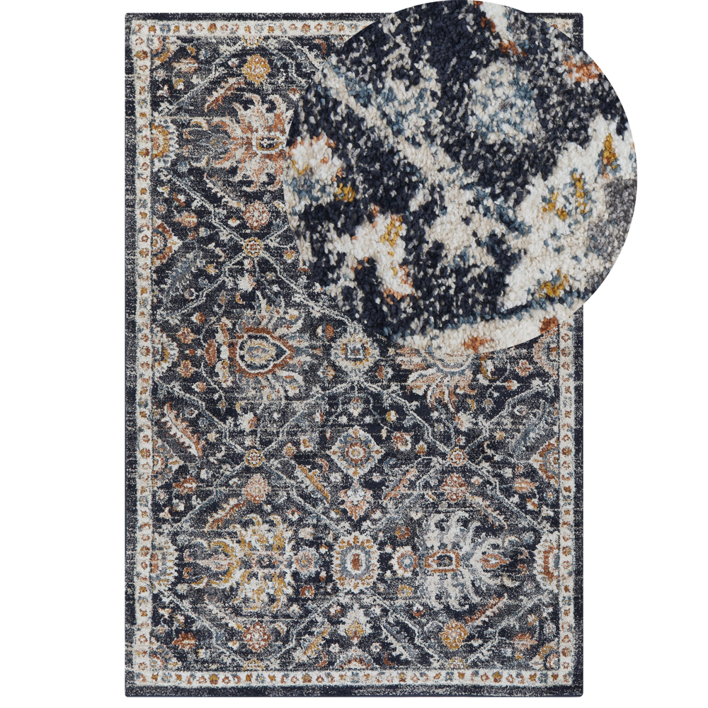 Tappeto in Poliestere beige e blu 160 x 230 cm con motivo orientale e vintage soggiorno camera da letto