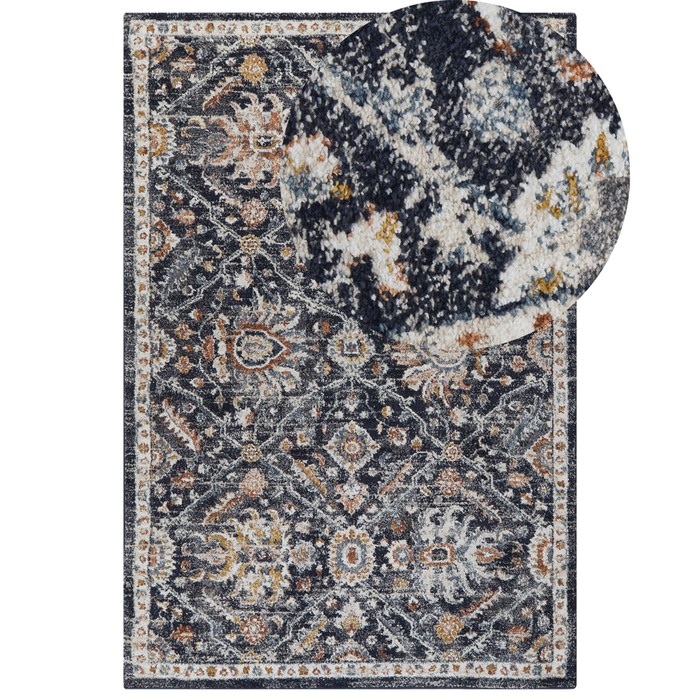 Tappeto in Poliestere beige e blu 160 x 230 cm con motivo orientale e vintage soggiorno camera da letto