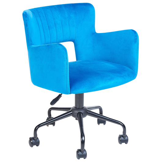 Sedia da ufficio velluto blu braccioli schienale intagliato gambe in metallo moderna industriale girevole con rotelle