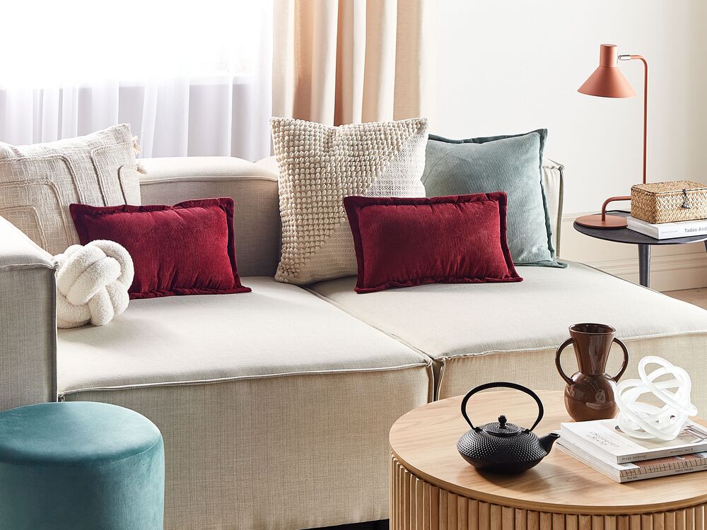 Set di 2 cuscini decorativi in velluto a coste borgogna 47 x 27 cm stile moderno tradizionale