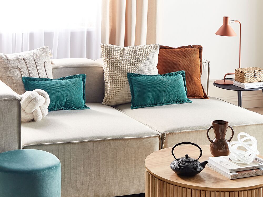 Set di 2 cuscini decorativi in velluto a coste verde petrolio 47 x 27 cm stile moderno tradizionale