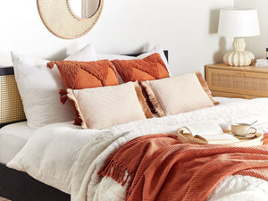 Set di 2 cuscini in poliestere beige con motivo geometrico 30 x 50 cm stile tradizionale salotto sala da pranzo