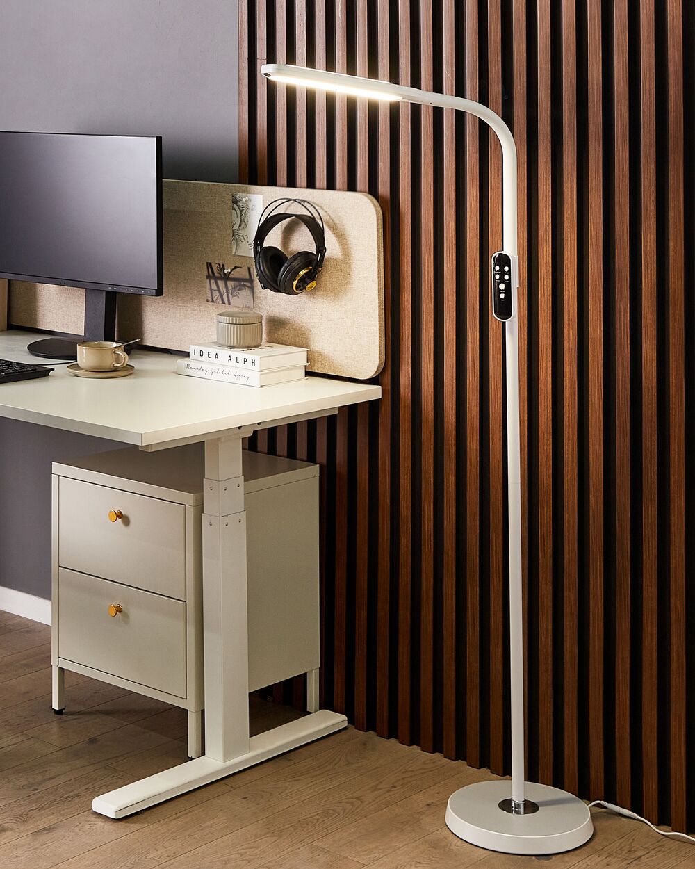Lampada da terra LED materiale sintetico bianco 160 cm materiale altezza regolabile ufficio camera da letto con telecomando