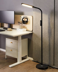 Lampada da terra LED materiale sintetico nero 160 cm materiale altezza regolabile ufficio camera da letto con telecomando