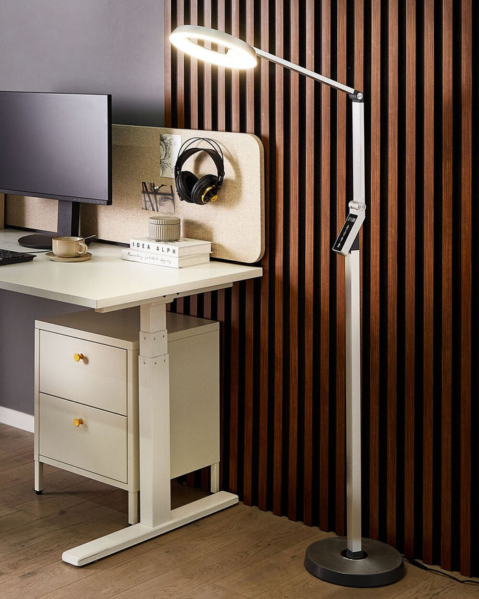 Lampada da terra LED materiale sintetico argento 170 cm altezza regolabile ufficio camera da letto