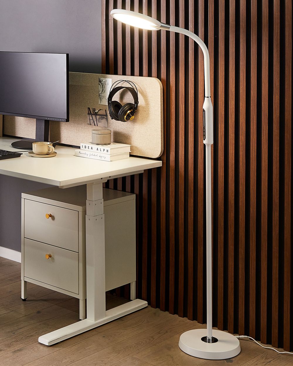 Lampada da terra LED materiale sintetico bianco 148 cm altezza regolabile ufficio camera da letto