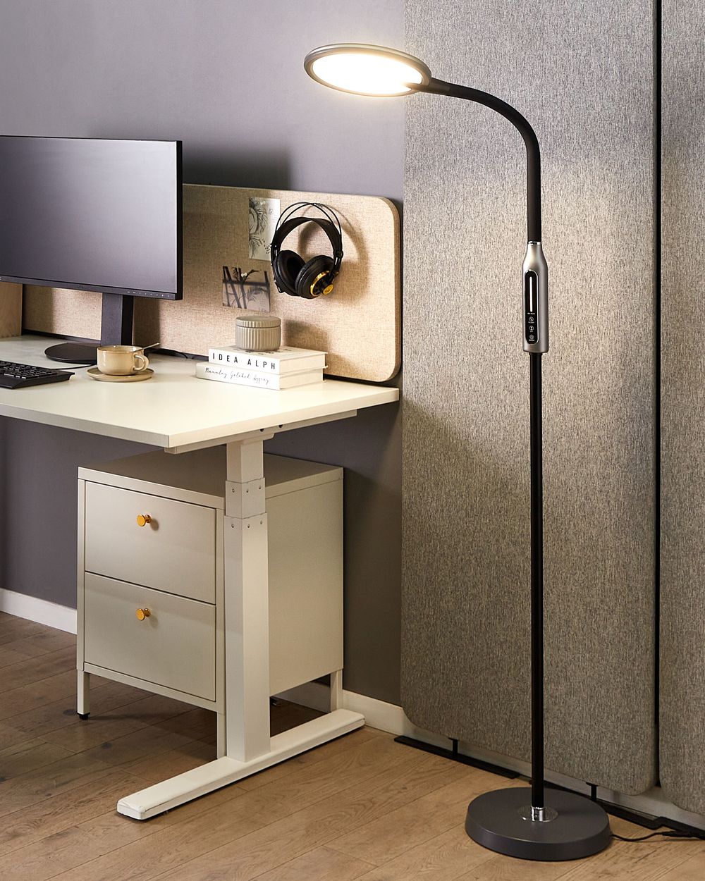 Lampada da terra LED materiale sintetico nero 148 cm altezza regolabile ufficio camera da letto