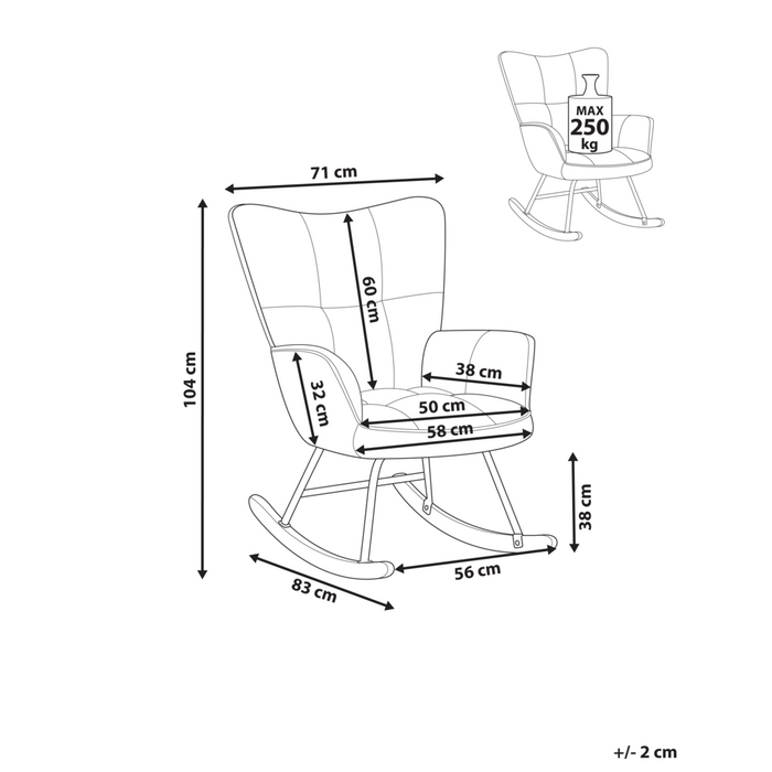 Sedia a dondolo Tessuto poliestere celeste Rivestimento gambe in legno Pattini moderni