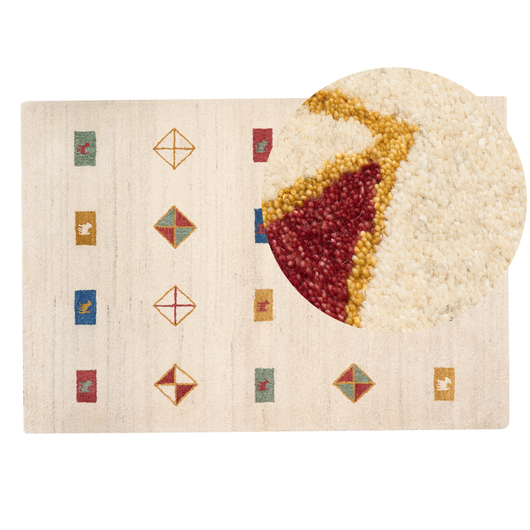 Tappeto Gabbeh di lana beige con motivo geometrico 160 x 230 cm salotto camera da letto