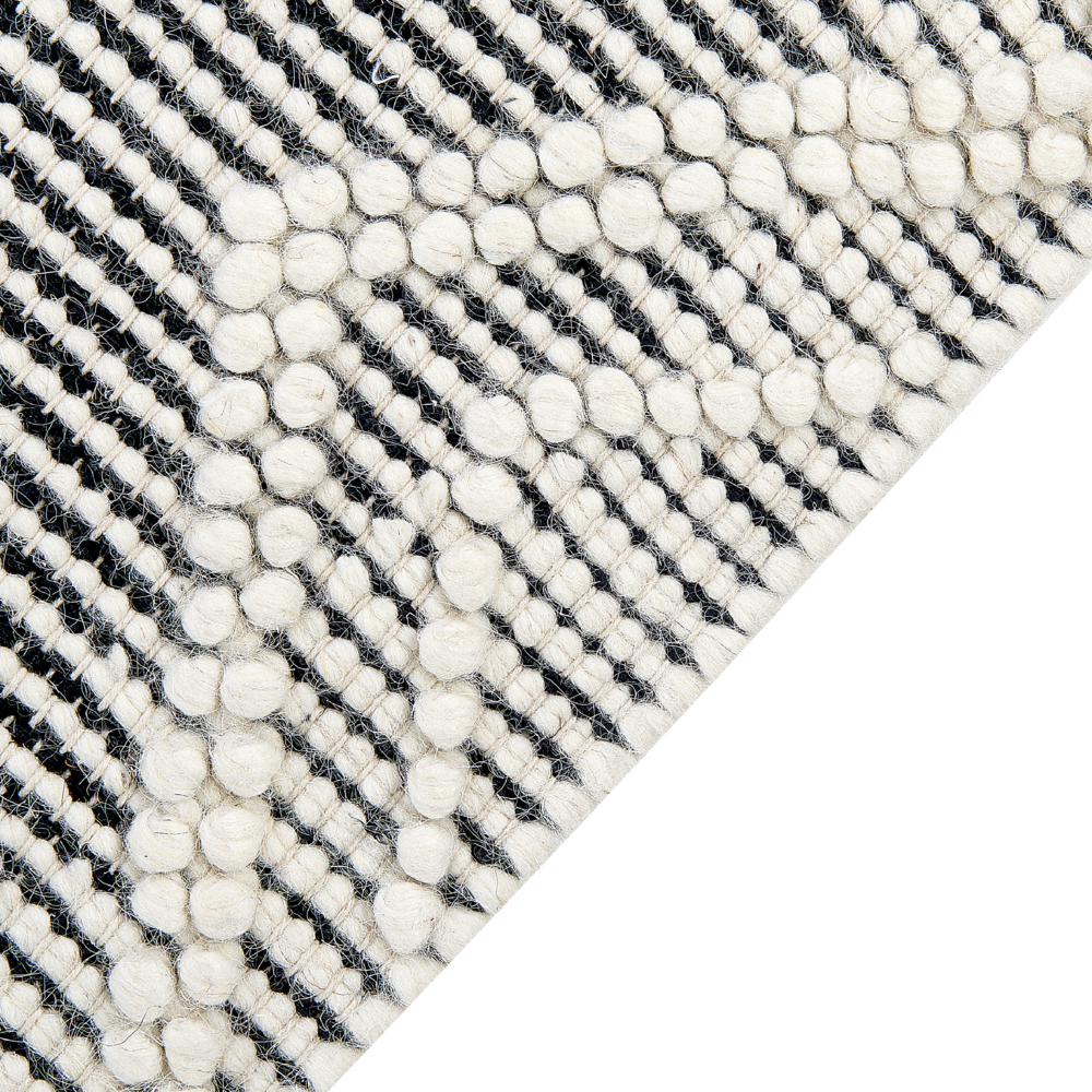 Tappeto di lana bianco e nero fatto a mano motivo geometrico e nappe 160 x 230 cm camera da letto soggiorno