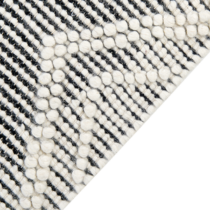 Tappeto di lana bianco e nero fatto a mano motivo geometrico e nappe 160 x 230 cm camera da letto soggiorno