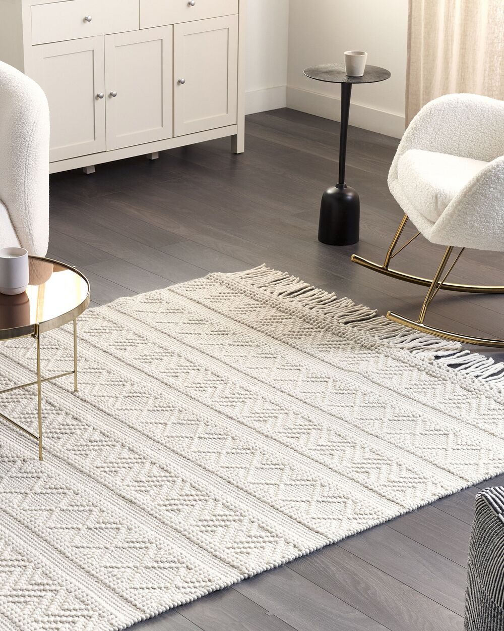 Tappeto in lana beige fatto a mano con nappe 160 x 230 cm camera da letto soggiorno