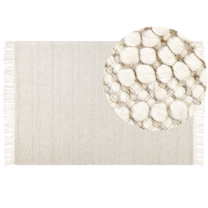 Tappeto in lana beige fatto a mano con nappe 160 x 230 cm camera da letto soggiorno