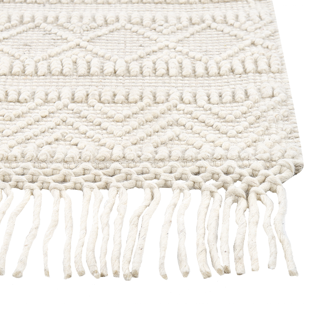 Tappeto in lana beige fatto a mano con nappe 160 x 230 cm camera da letto soggiorno