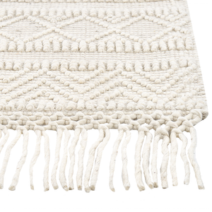 Tappeto in lana beige fatto a mano con nappe 160 x 230 cm camera da letto soggiorno