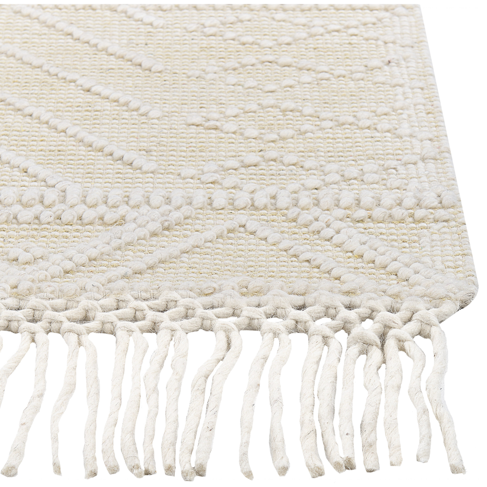 Tappeto di lana beige fatto a mano nappe 160 x 230 cm soggiorno camera da letto