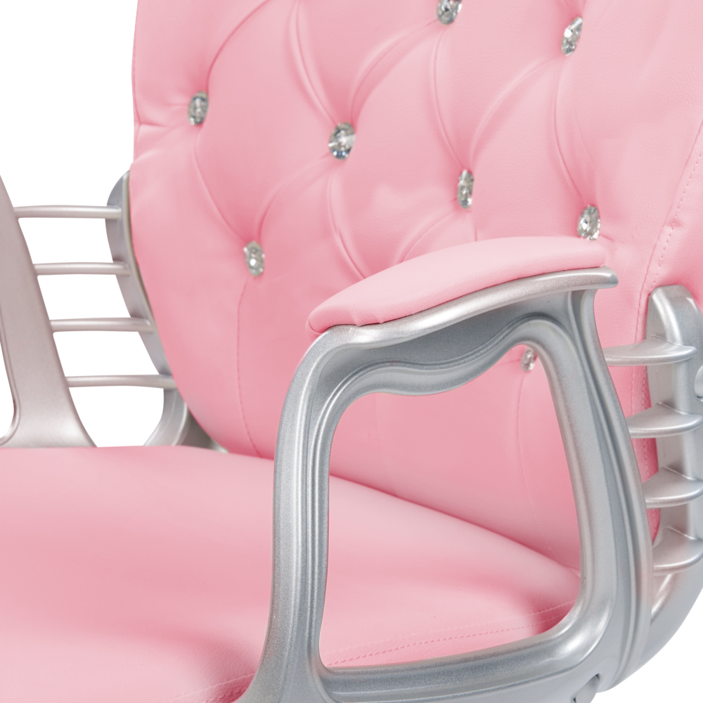 Sedia da ufficio in pelle sintetica rosa con cristalli e altezza regolabile e schienale trapuntato stile retrò moderno