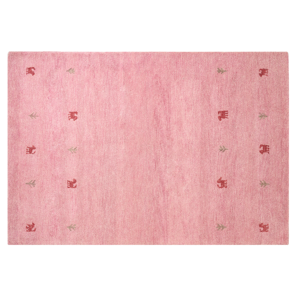 Tappeto Gabbeh di lana rosa fatto a mano con motivo con animali 140 x 200 cm soggiorno camera da letto