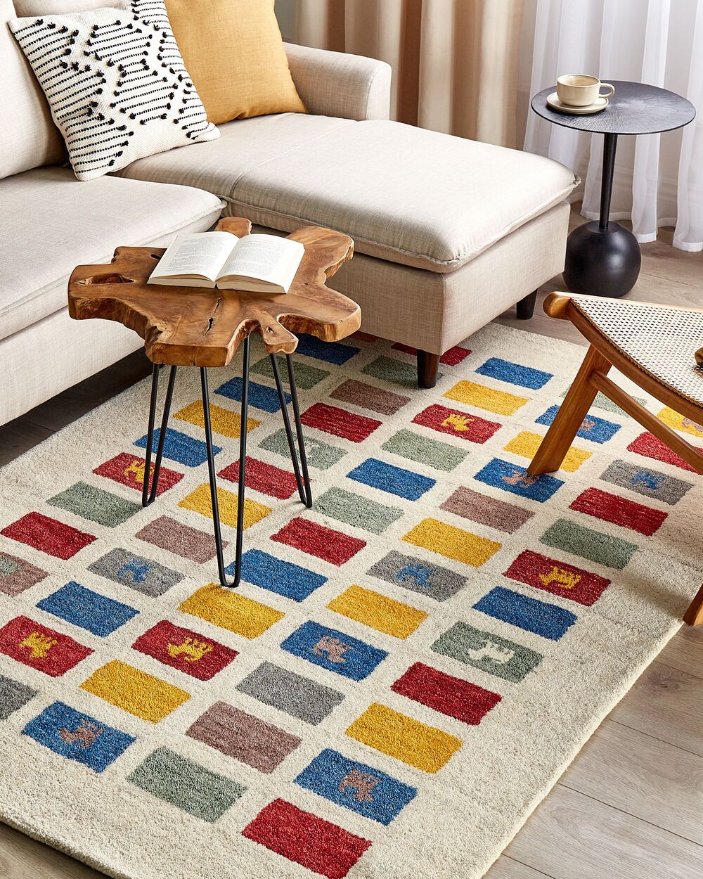 Tappeto Gabbeh di lana multicolore 140 x 200 cm con motivo etnico soggiorno camera da letto