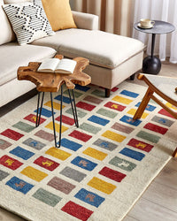Tappeto Gabbeh di lana multicolore 140 x 200 cm con motivo etnico soggiorno camera da letto