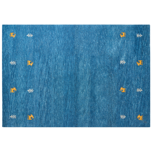 Tappeto Gabbeh in lana blu 160 x 230 cm, trapuntato a mano con motivi animali occidentali e design rustico
