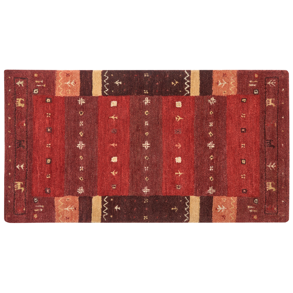 Tappeto Gabbeh rosso in lana con motivo natalizio fatto a mano 80 x 150 cm soggiorno camera da letto