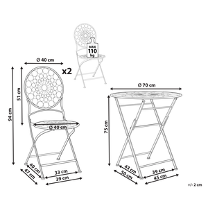 Set da giardino Bistro Rosso Ferro Pieghevole 2 Sedie Tavolo All'aperto Resistenza alla ruggine UV Stile Retro Francese