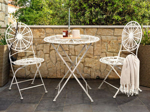 Set da giardino Bistro Bianco Ferro Pieghevole 2 Sedie Tavolo All'aperto Effetto Resistenza UV Ruggine Stile Francese Retro