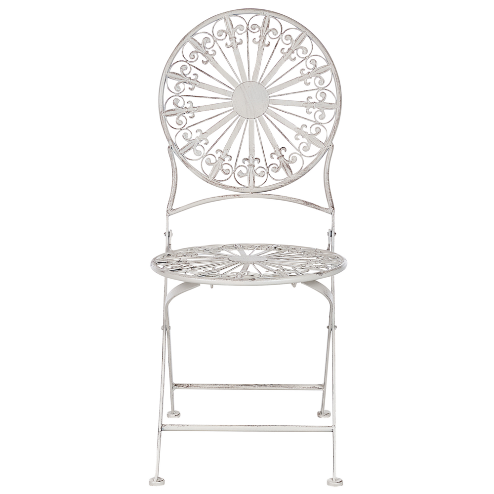 Set da giardino Bistro Bianco Ferro Pieghevole 2 Sedie Tavolo All'aperto Effetto Resistenza UV Ruggine Stile Francese Retro