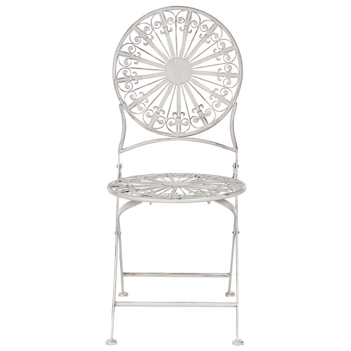 Set da giardino Bistro Bianco Ferro Pieghevole 2 Sedie Tavolo All'aperto Effetto Resistenza UV Ruggine Stile Francese Retro