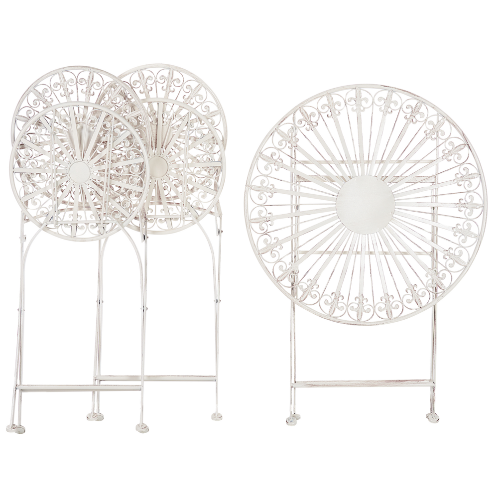 Set da giardino Bistro Bianco Ferro Pieghevole 2 Sedie Tavolo All'aperto Effetto Resistenza UV Ruggine Stile Francese Retro