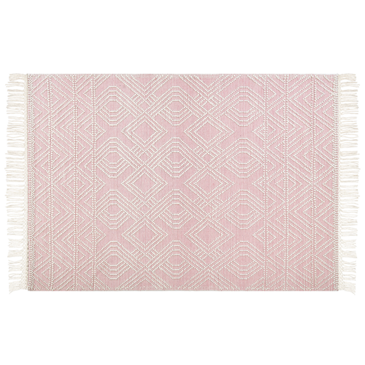 Tappeto in lana rosa pastello bianco 160 x 230 cm con motivo geometrico nappe soggiorno camera da letto