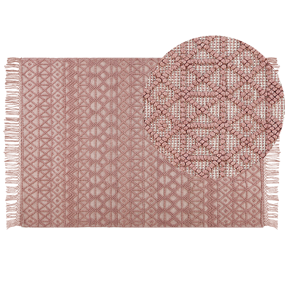 Tappeto Rosa Lana Poliestere 160 x 230 cm Motivo geometrico Nappe Boho Moderno